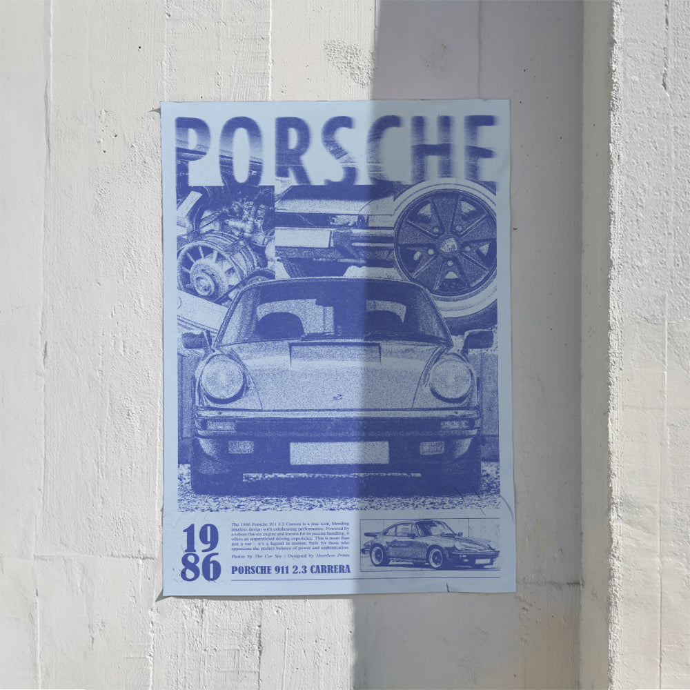 Porsche 911 Print Ad Poster in Hazy Blue