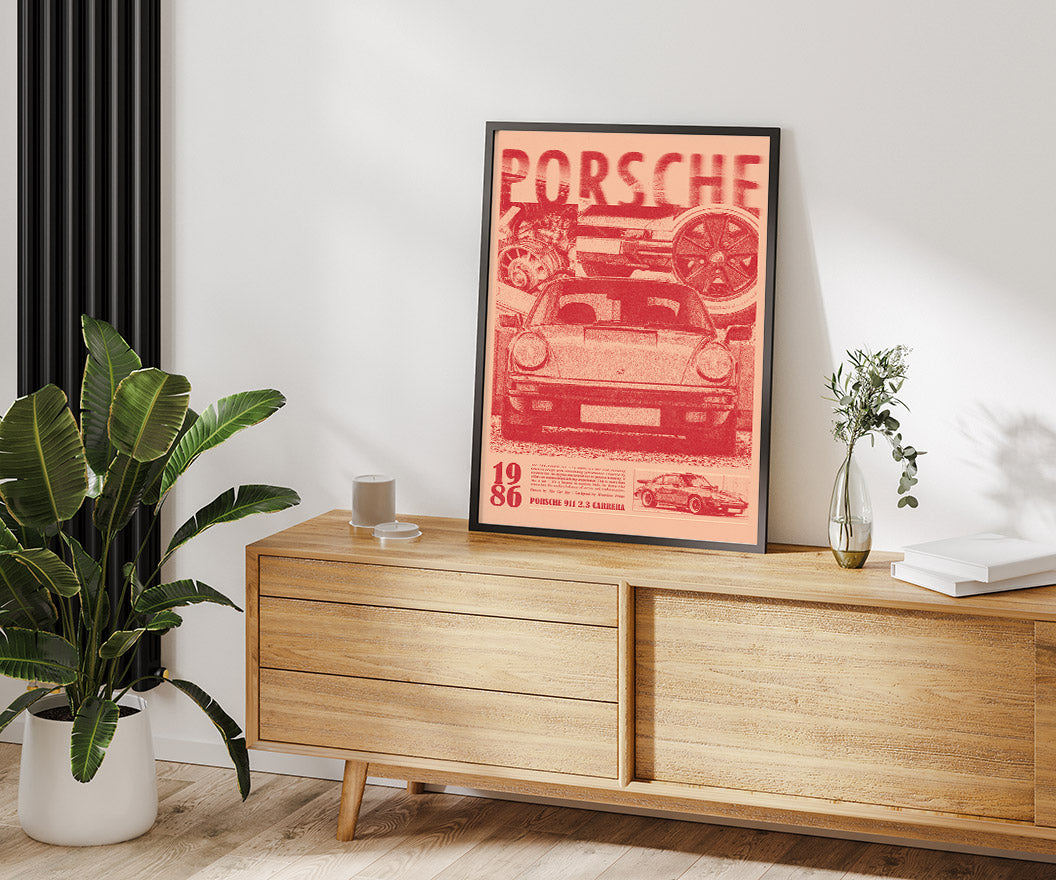 Porsche 911 Print Ad Poster in Red