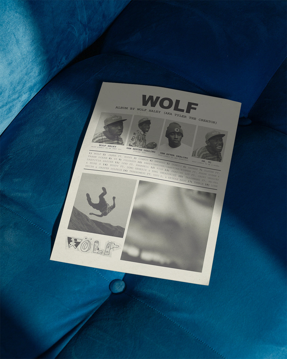 "WOLF" Tyler the Creator Yearbook-Style Vintage Poster in Newspaper Black