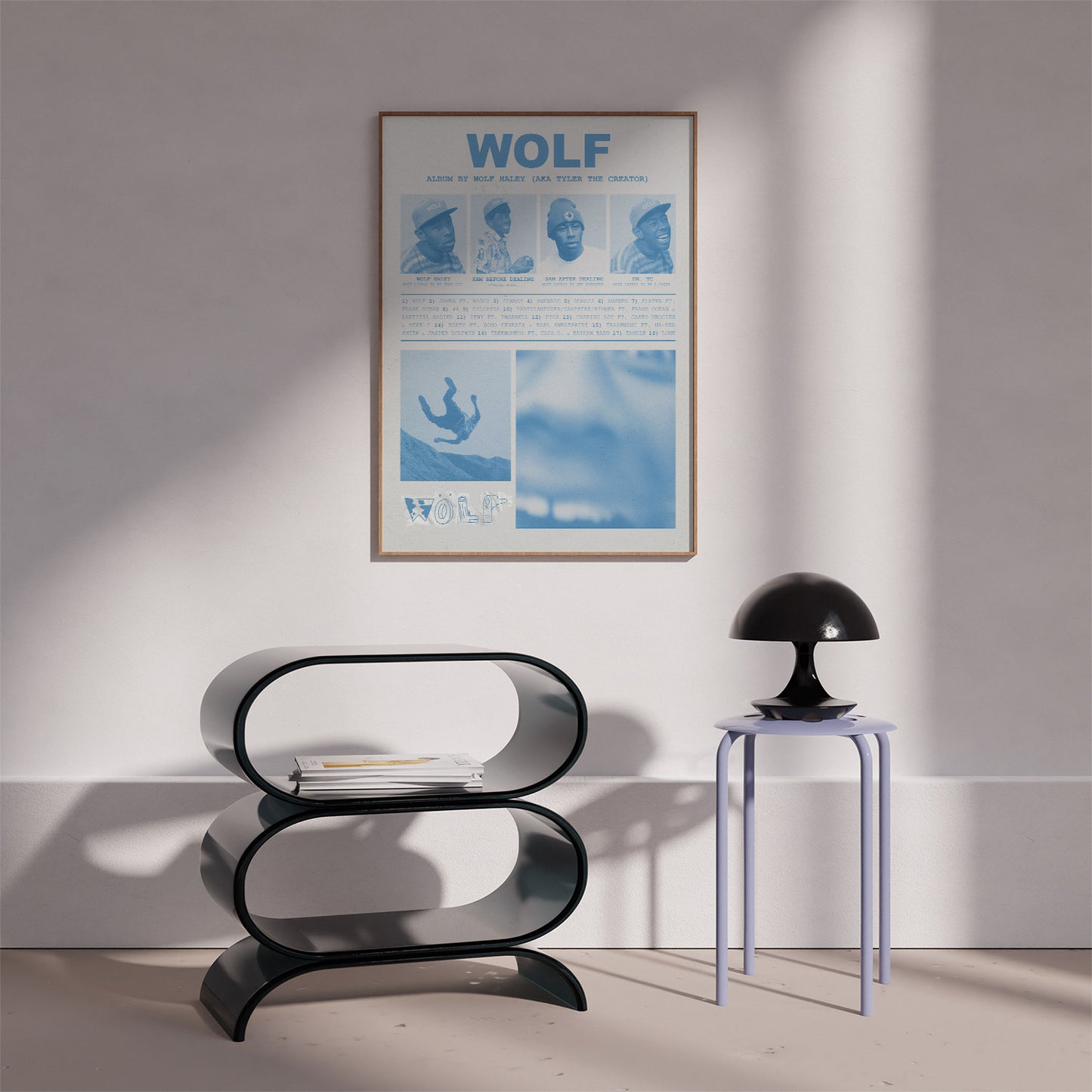 "WOLF" Tyler the Creator Yearbook-Style Vintage Poster in Newspaper Blue