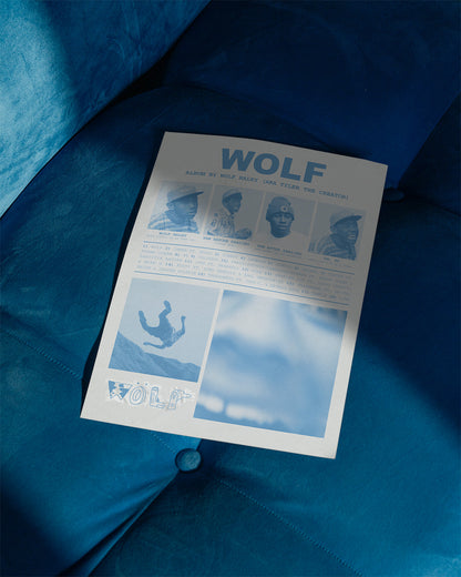"WOLF" Tyler the Creator Yearbook-Style Vintage Poster in Newspaper Blue