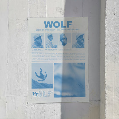 "WOLF" Tyler the Creator Yearbook-Style Vintage Poster in Newspaper Blue