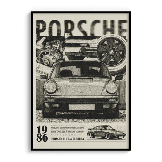 Porsche 911 Print Ad Poster in Newspaper Black