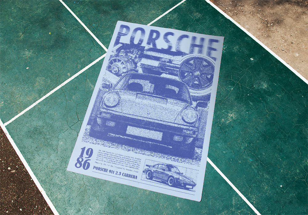 Porsche 911 Print Ad Poster in Hazy Blue