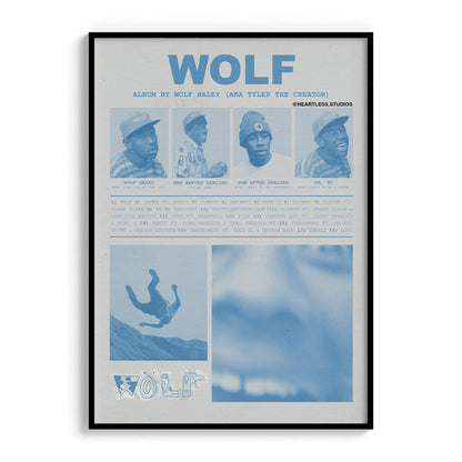 "WOLF" Tyler the Creator Yearbook-Style Vintage Poster in Newspaper Blue