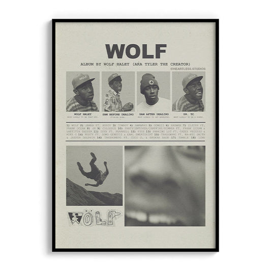 "WOLF" Tyler the Creator Yearbook-Style Vintage Poster in Newspaper Black