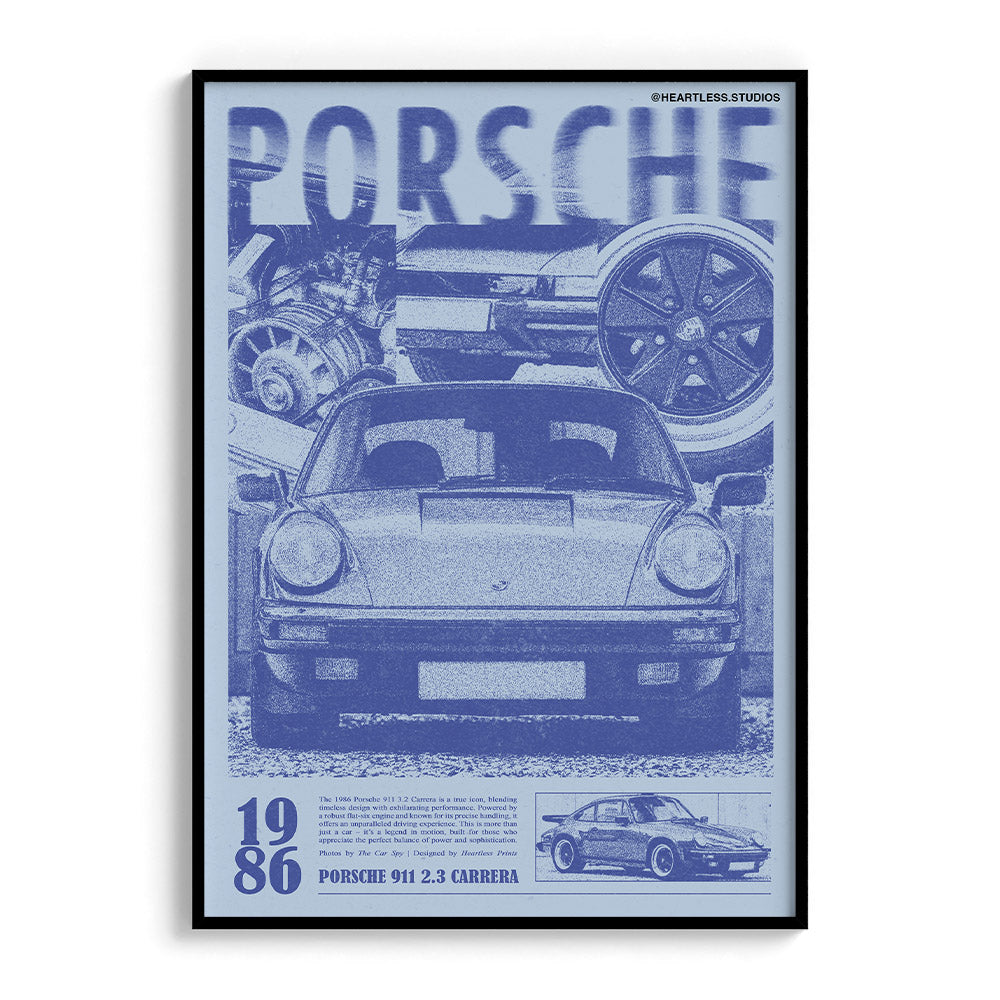 Porsche 911 Print Ad Poster in Hazy Blue