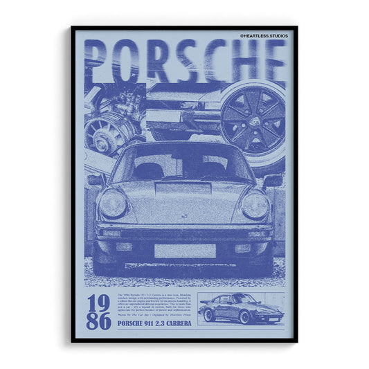 Porsche 911 Print Ad Poster in Hazy Blue