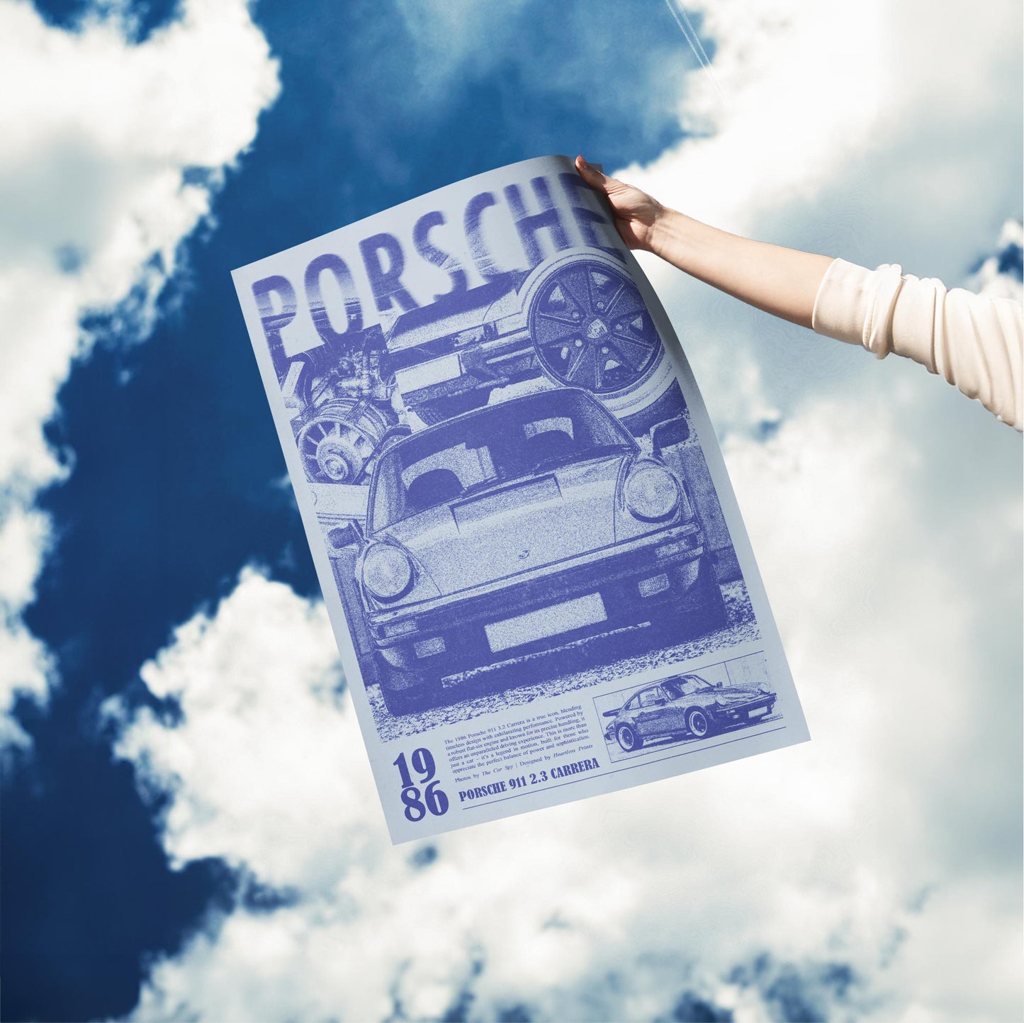 Porsche 911 Print Ad Poster in Hazy Blue