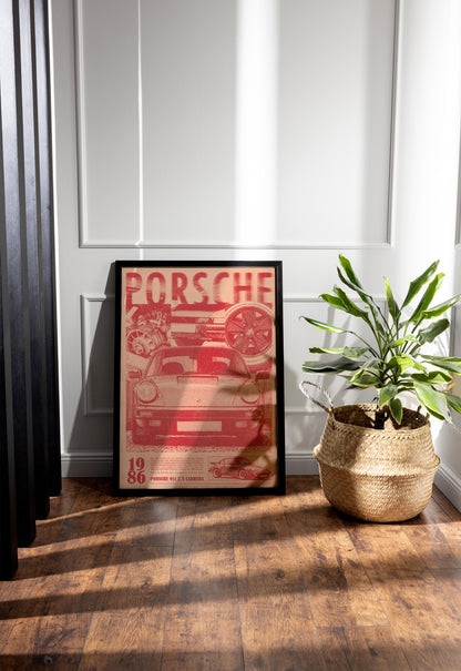 Porsche 911 Print Ad Poster in Red