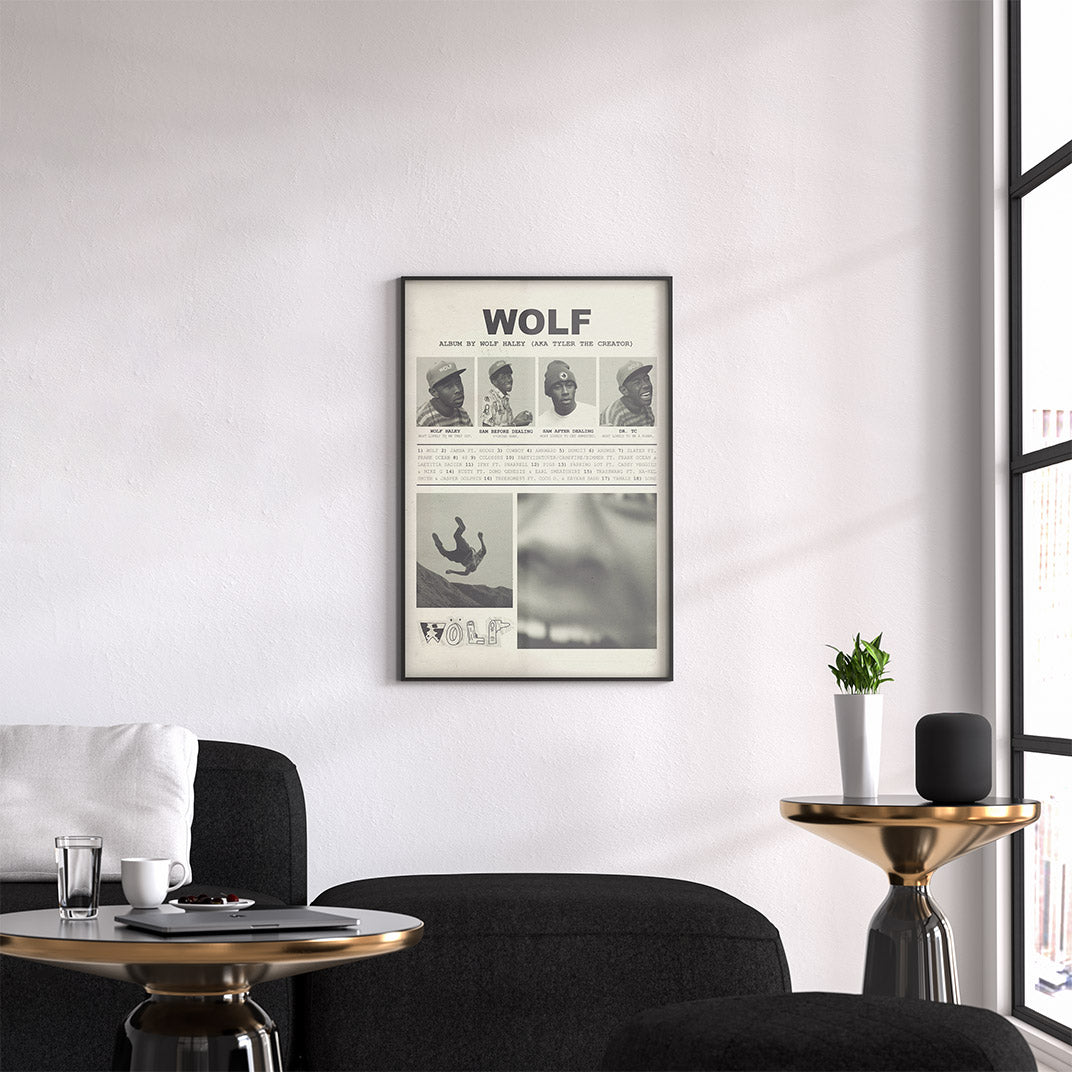 "WOLF" Tyler the Creator Yearbook-Style Vintage Poster in Newspaper Black