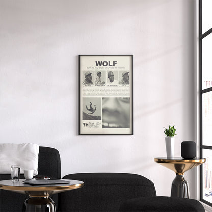 "WOLF" Tyler the Creator Yearbook-Style Vintage Poster in Newspaper Black