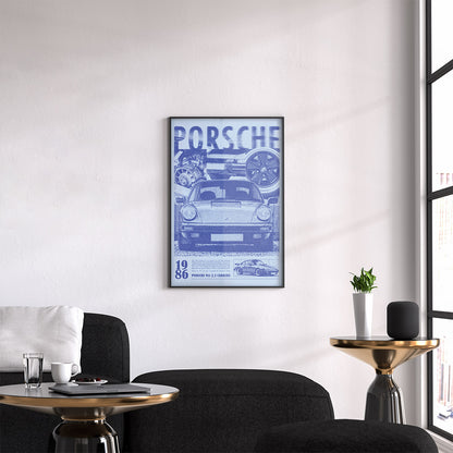 Porsche 911 Print Ad Poster in Hazy Blue