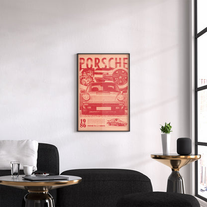 Porsche 911 Print Ad Poster in Red